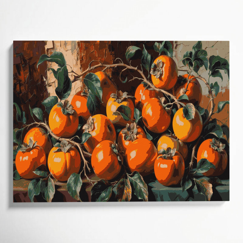 Art sur toile noir Fruit kaki, H 11 po x l 14 po