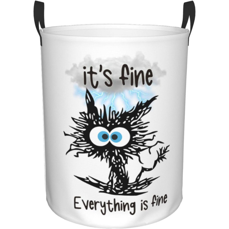 Laundry Basket Cute Black Cat Room Decor,Round Laundry Hamper Waterproof Dirty Clothes Hamper Collapsible Laundry Baskets With Handles,Toy/Clothes Storage Basket For Home Dorm Black Cat Bathroom Décor