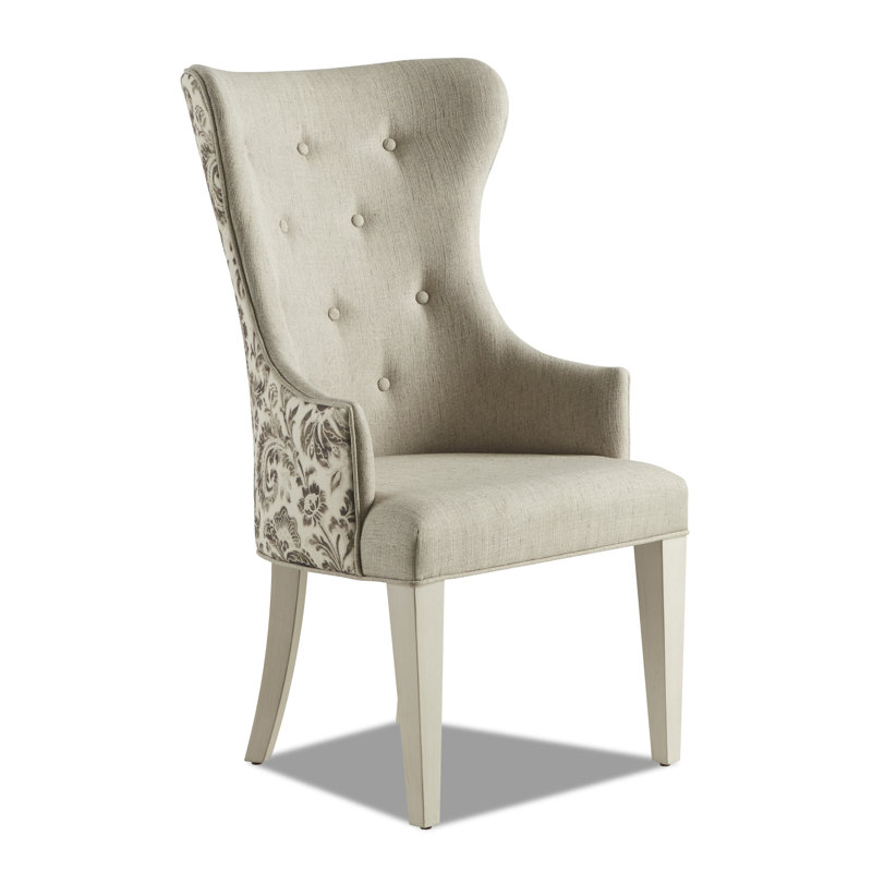 Jasper County 24.5" Wide Traditional Upholstered Oak Host Chair, Cream