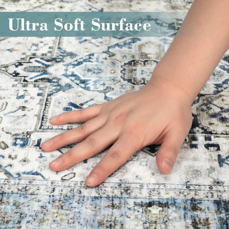 Oriental Machine Washable Rugs Vintage Floral Area Rug for Living Room Bedrooms Non Slip Rugs for Playroom Office Kitchen
