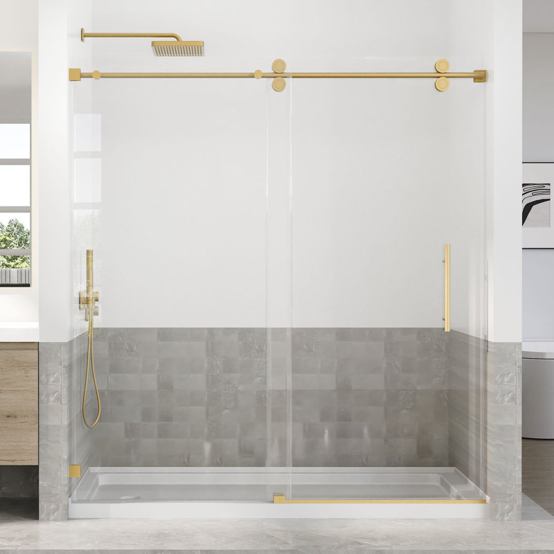66 To 72 In. W X 76 In. H Single Sliding Frameless Shower Door With 5/16 In. Tempered Clear Glass, Brushed Gold