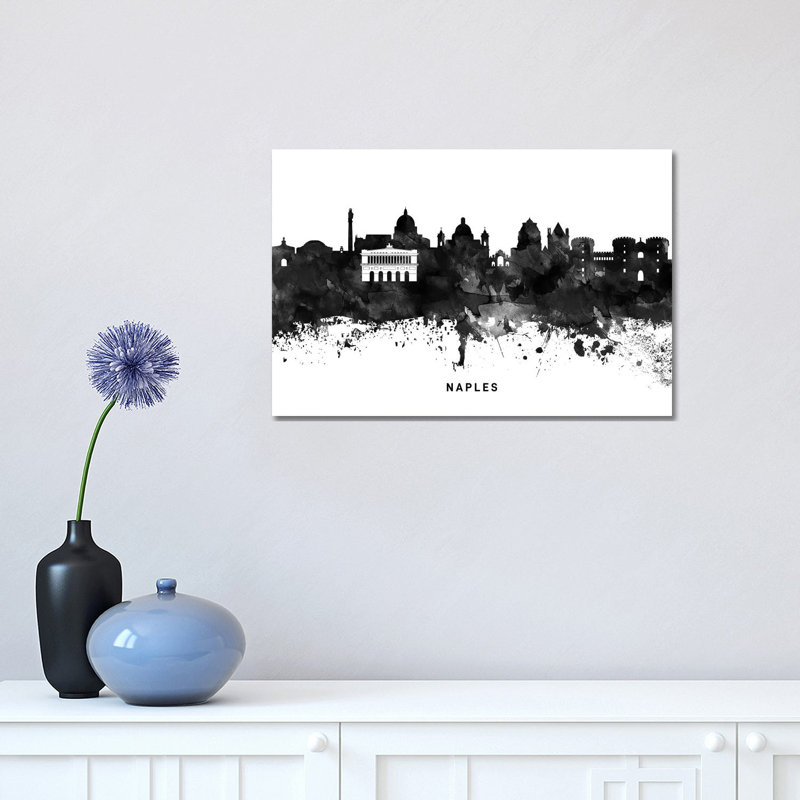 Naples Skyline Black & White - Wrapped Canvas Print, 30.48 cm H x 45.72 cm W