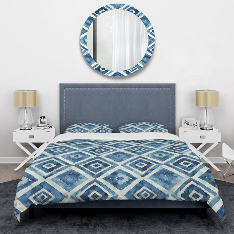 Ensemble de housse de couette transitionnel bleu et blanc Royal Geo Tile IV - transitionnel