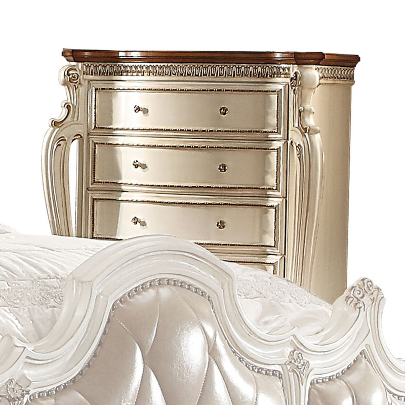 Commode à cinq tiroirs, Perle antique / Chêne cerise