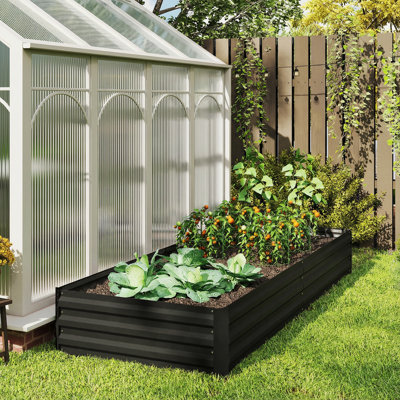Lit de jardin surélevé galvanisé, boîte à fleurs en métal 8 pi x 3 pi x 1 pi, pour cultiver des légumes, des fleurs, des herbes, des plantes grasses, noir