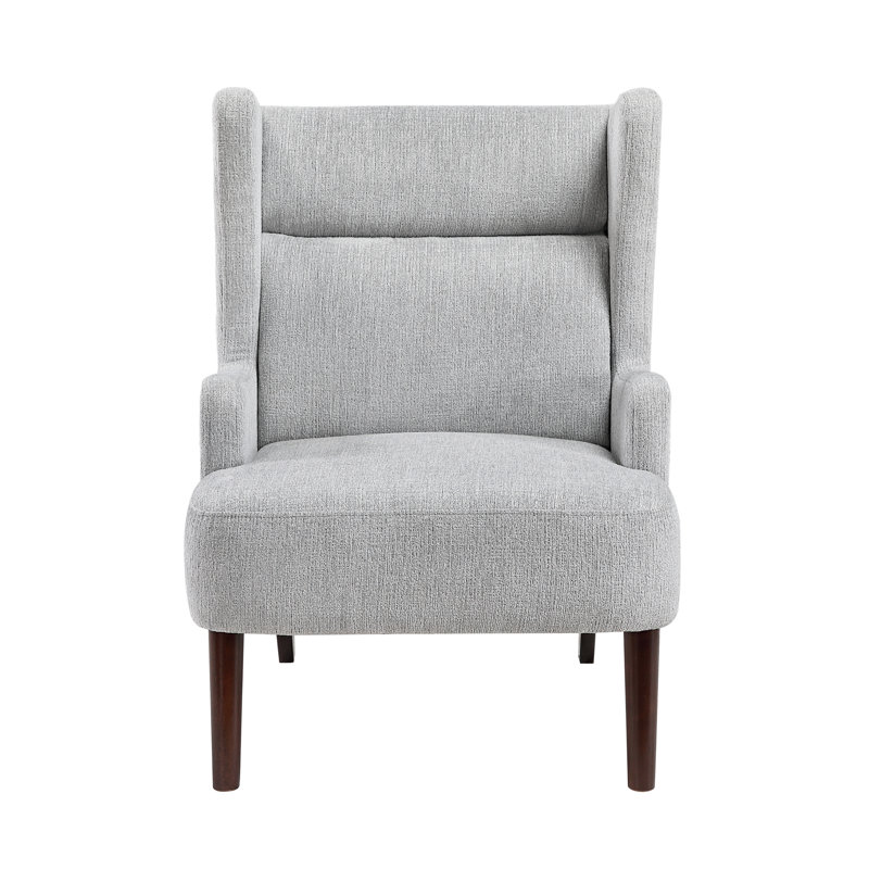 Mobilier de salon moderne - Fauteuil à oreilles gris avec chenille et siège élégant, contreplaqué, pièce de décoration intérieure