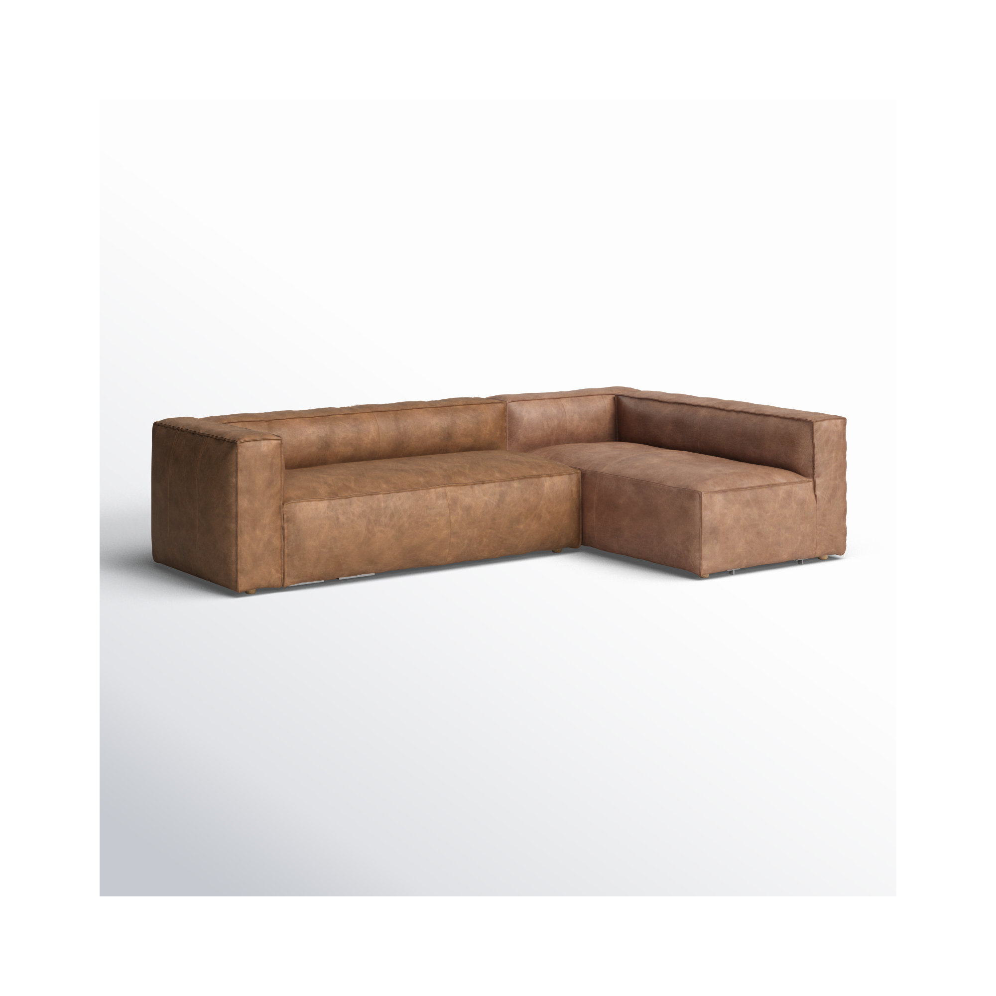 Strom 120" Genuine Leather Sectional, Right Hand Facing, Natural Washed Sand Top Grain Leather