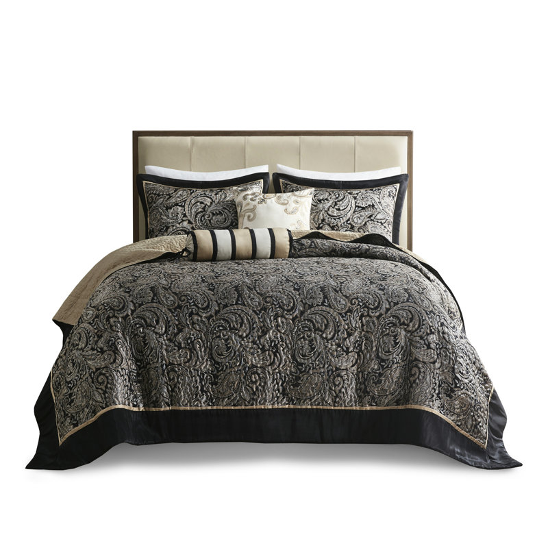 Couvre-lit noir avec coussins décoratifs pour coquille très grand classique, Couvre-lit très grand + 4 pièces supplémentaire