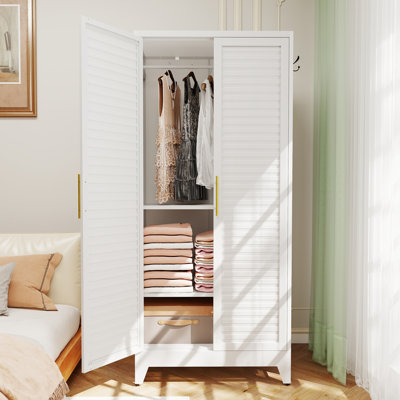 Armoire-penderie en métal blanc, armoire de rangement portative de 71 pouces de hauteur pour l'organisation de petits espaces