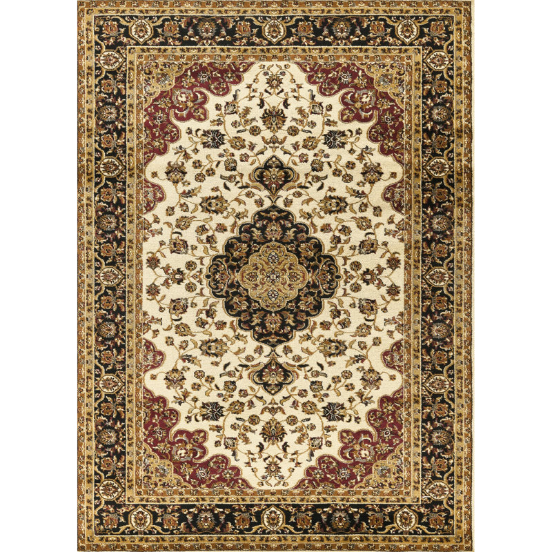 Tapis crème classique de 10 pi 6 po x 14 pi en polypropylène à motif de médaillon