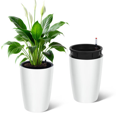 16 Inch Tall Planters Set of 2 with Water Level Monitor & Self-Watering System – Indoor & Outdoor Large Planters with Inner Bucket for Porch, Patio & Backyard