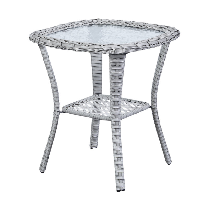 20 inch Patio Side Table, Outdoor Patio Wicker Square End Table Double Storage Layer, All-Weather Rattan Coffee Tables Porch Furniture for Backyard Poolside Garden
