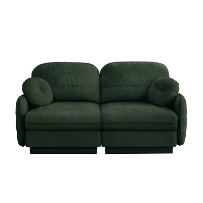 Green Chenille 2-Seat Loveseat Sofa with Quilted Back & Throw Pillows, Easy Assembly Modern Living Room Couch
