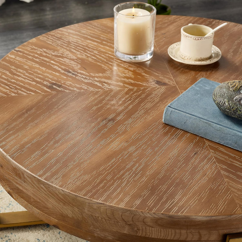 Table basse Johnoliver, 17.59" H x 32.28" W x 32.28" D, Bois naturel, Gold