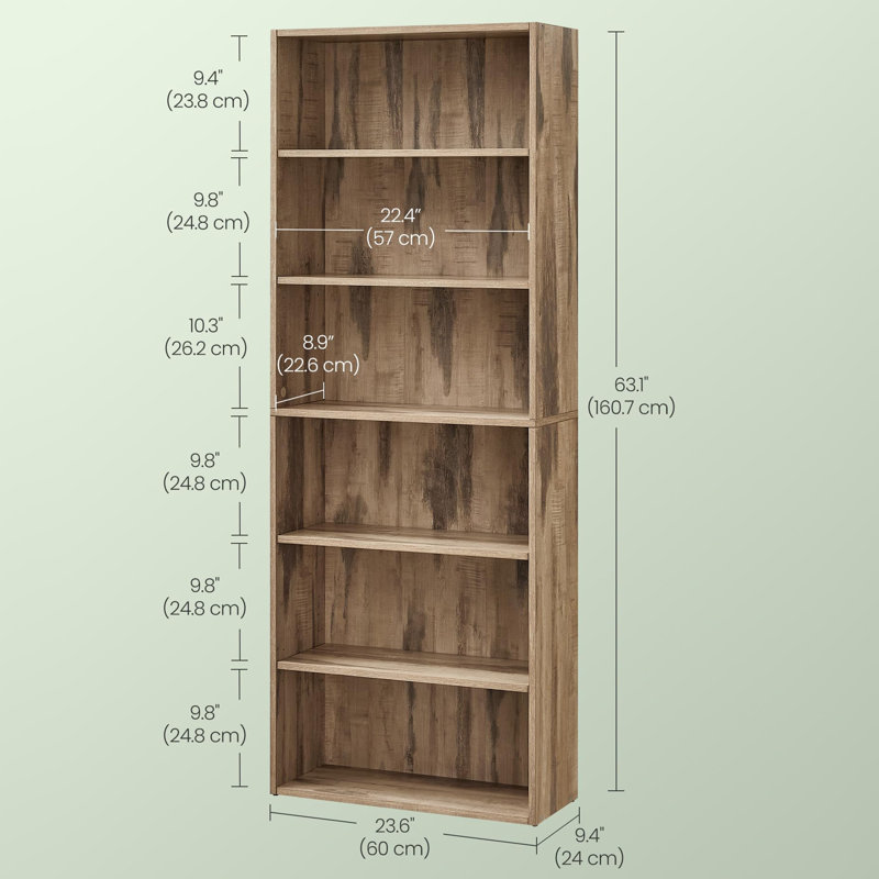 160.7cm H x 60cm W Book Display Bookcase, Camel Brown