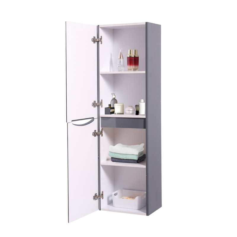 Gomezyani Wall Mounted Bathroom Tall Cabinet Storage Furniture, Gloss Grey, Left