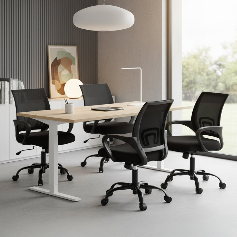 Chaise de bureau réglable avec rotation à 360 °, hauteur et contrôle de l'inclinaison, noir, Noir
