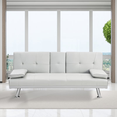 Modern 67.3” faux leather couch folding sofa bed suitable for living room and office