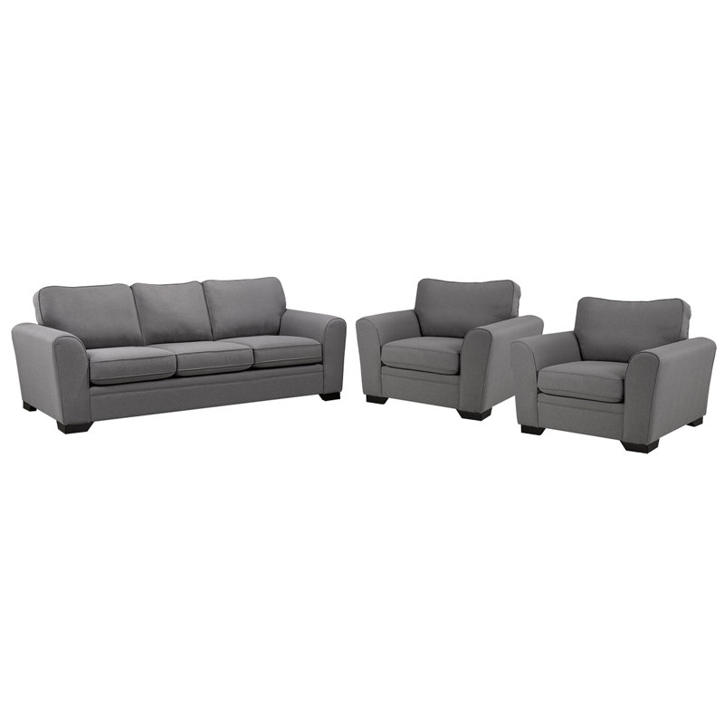 Beattie Fabric Sofa & Two Chair Set, Gray