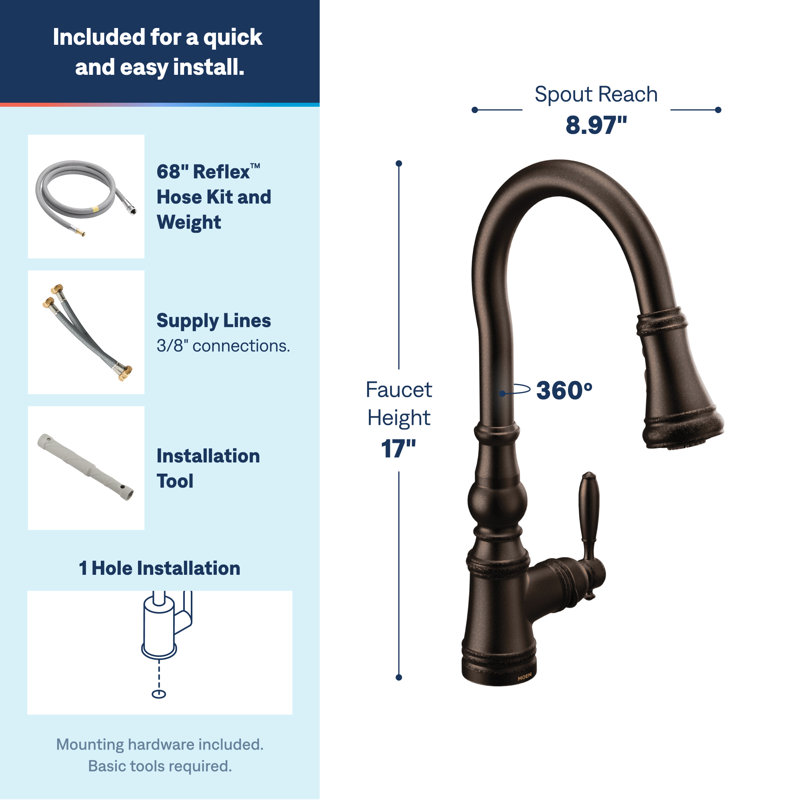 Moen Weymouth One-Handle Pull Down Single Handle Kitchen Faucet with Power Boost, Oil-Rubbed Bronze