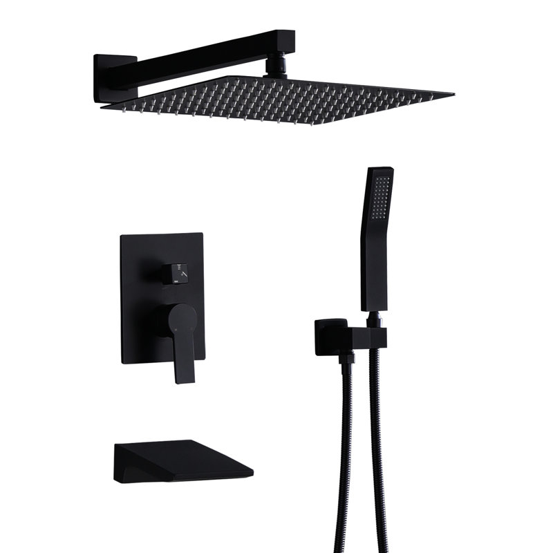 Douche 12 po noir mat - Douchette, équilibré, disque en céramique, tête d'installation de luminaire de salle de bain murale, douchette