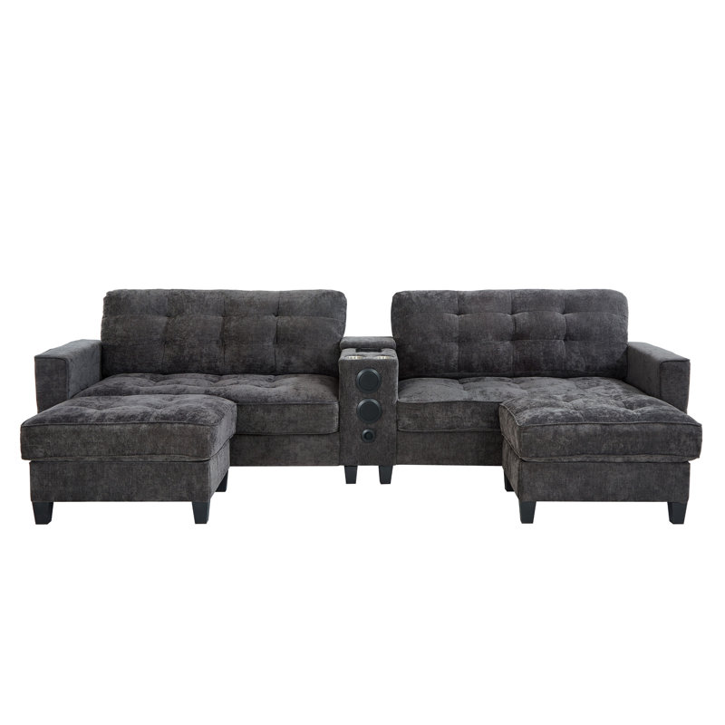 Canapés modulaires multifonctionnels gris avec tissu chenille, design moderne pour le divertissement à domicile