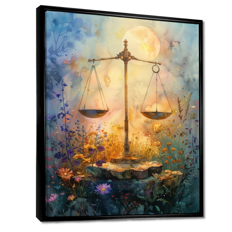«Blue Astrology», impression d'art mural jaune et bleu, Cadre flottant noir, H 20 po x l 12 po x P 1 po