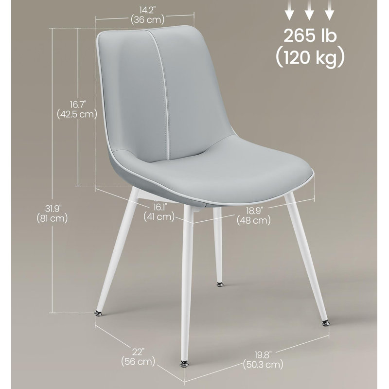 Leather Dining Chair with Comfortable Upholstered Seat, Dove Gray/White