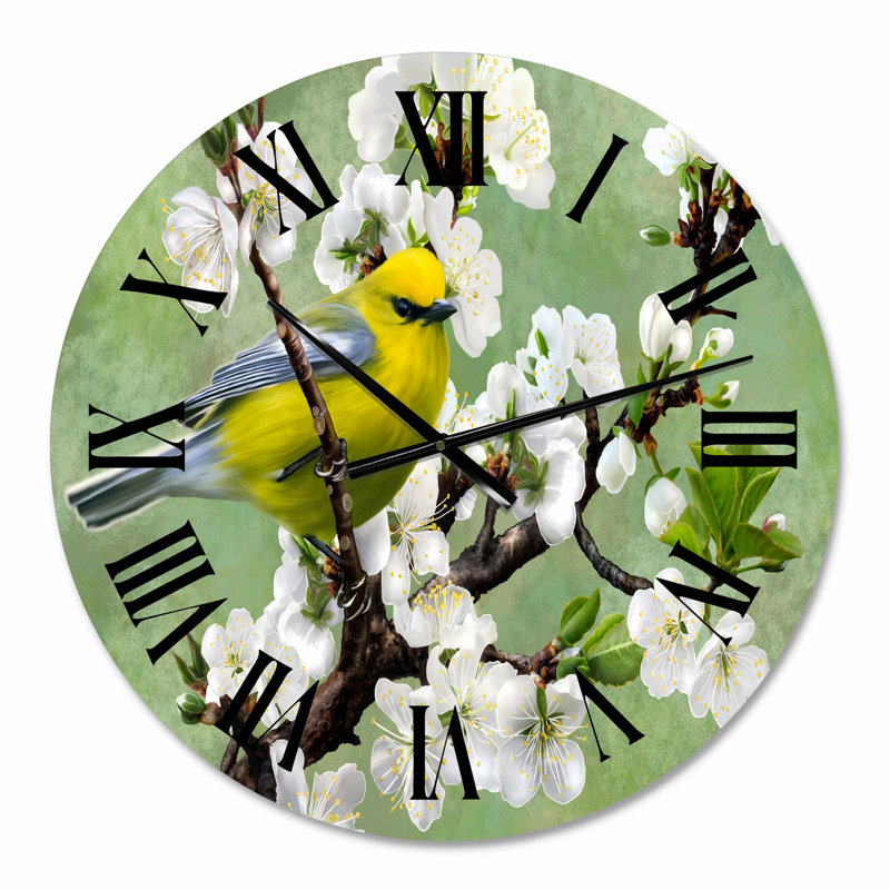 Oiseau sur une branche de cerisier - Horloge murale traditionnelle, Moyen