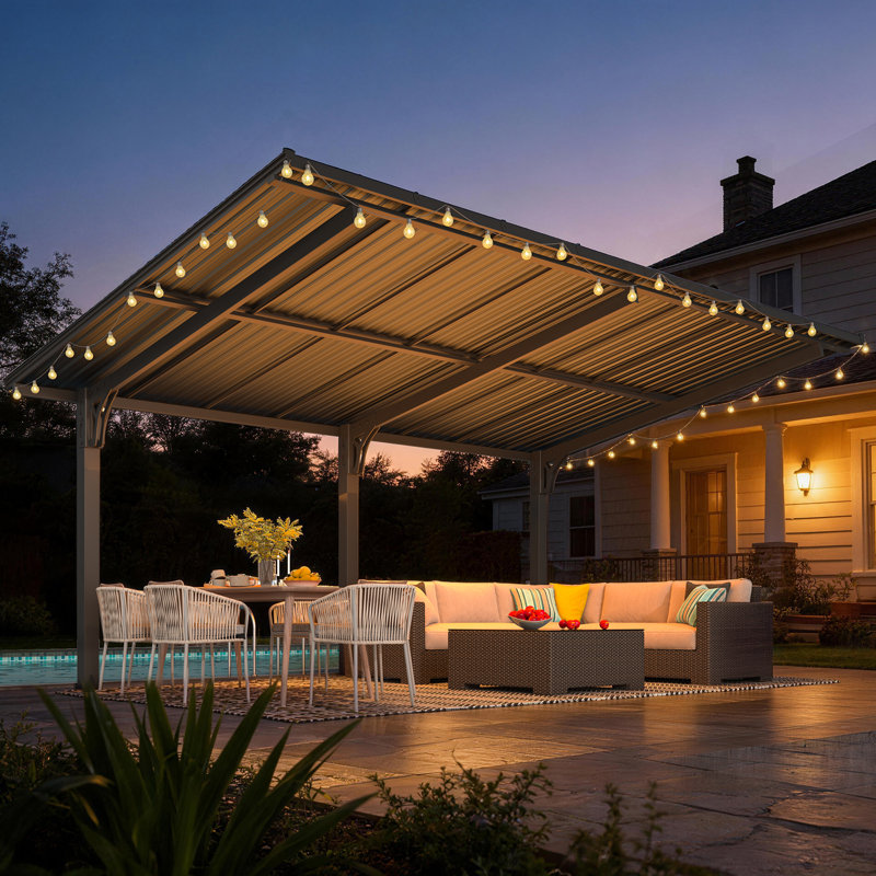 Pergola autoportante pour terrasse, H 97,80 po x l 201 po x P 118,56 po
