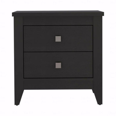 Nightstand, End Table, Side Table Two Shelves, Four Legs -Black