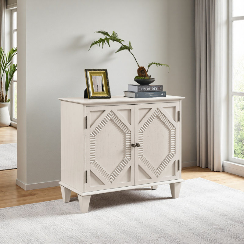 Buffet rétro 33,6 "en bois avec rangement, Blanc antique