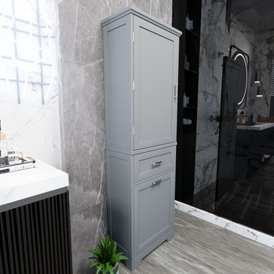 Tall Bathroom Storage Cabinet, Freestanding Storage Cabinet With Two Different Sized Drawers And Adjustable Shelves, Mdf Board, Painted Finish