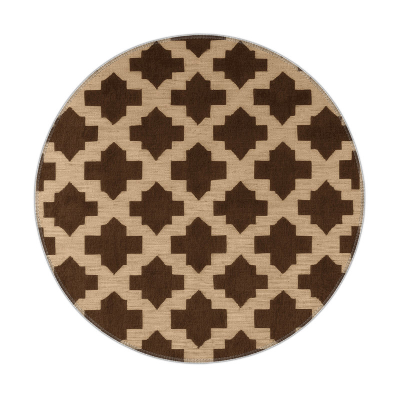 Trellis Brown Indoor and Outdoor Area Rug, Round 5'
