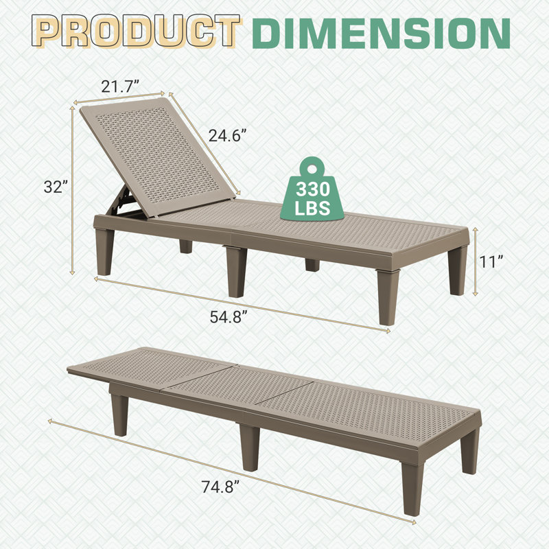 4 Pieces Weather-resistant Patio Lounge Chair, Outdoor Adjustable Chaise Lounge Chair, Beige