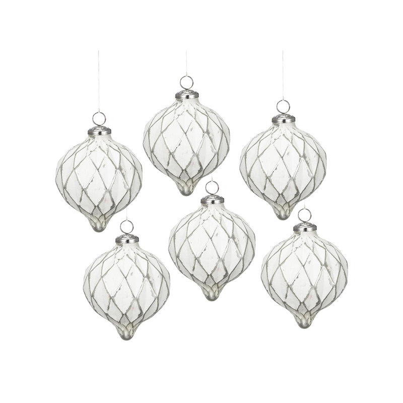 White and Silver Mercury Glass Diamond Onion Ornament Set