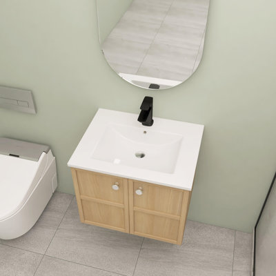 Meuble-lavabo mural 24 po avec lavabo en céramique, 2 portes à fermeture douce
