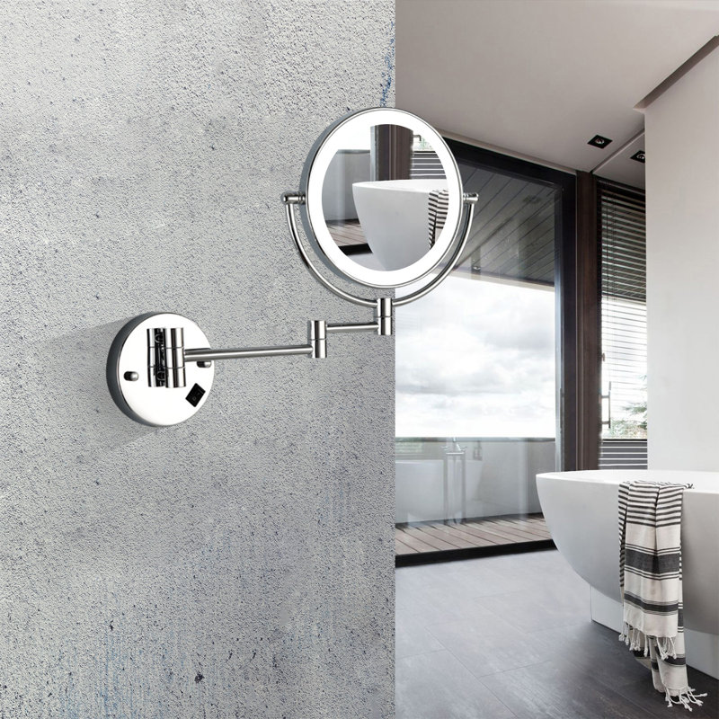 Miroir de meuble-lavabo à double face DEL 8 pouces, grossissement 1X / 3X, extensible, rotatif et pliable, câblé