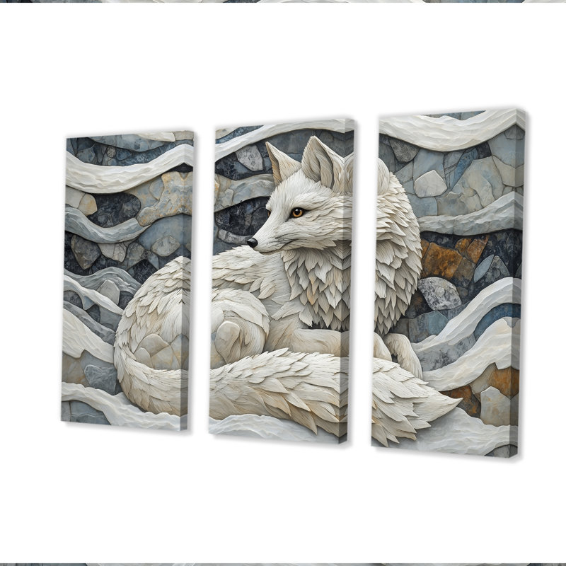Ensemble de salon art mural blanc avec renard arctique blanc au Yukon III, Toile tendue, H 28 po x l 36 po x P 1 po