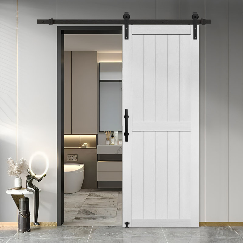 MDF Barn Door with Sliding Door Hardware Kit,Covered with Water-Proof PVC Surface, White, 32" x 84"