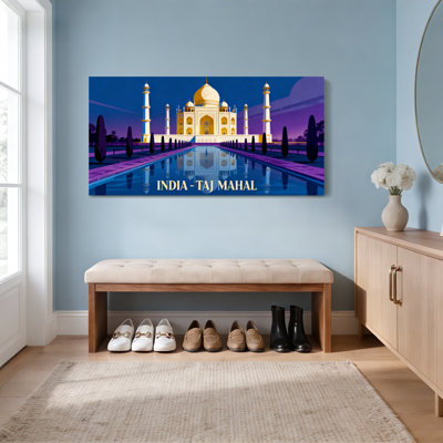 Taj Mahal India Landmark Canvas Wrapped Wall Art Oil Painting Print Style (Set Of 1)
