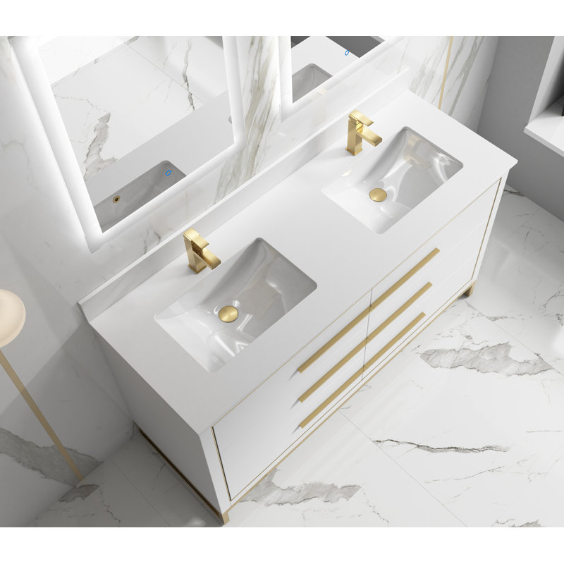 Genai 60'' Double Bathroom Vanity with Stone Top