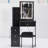 29.2" Left Bedside Cabinet Vanity Table With Cushioned Stool, Large Sliding, Touch Control, Tri-Color Switching, Brightness Adjust LED Mirror, High Capacity Storage, Suitable For Small Space