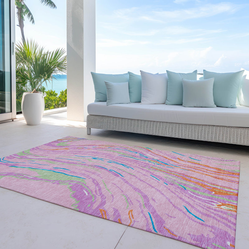 Pink Synthetic Flat Woven Washable 3' x 5' Area Rug