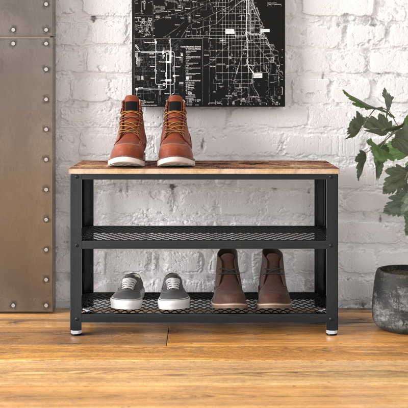 8 Pair Shoe Rack, Rustic Brown/ Black