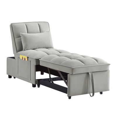 Canapé-lit simple multifonctionnel 4 en 1 avec poches de rangement, canapé-lit simple capitonné avec dossier réglable et coussins, méridienne convertible