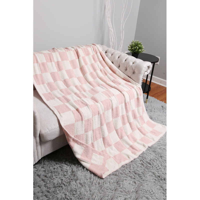 Checkered Pattern Luxury Soft Throw Blanket, Pink