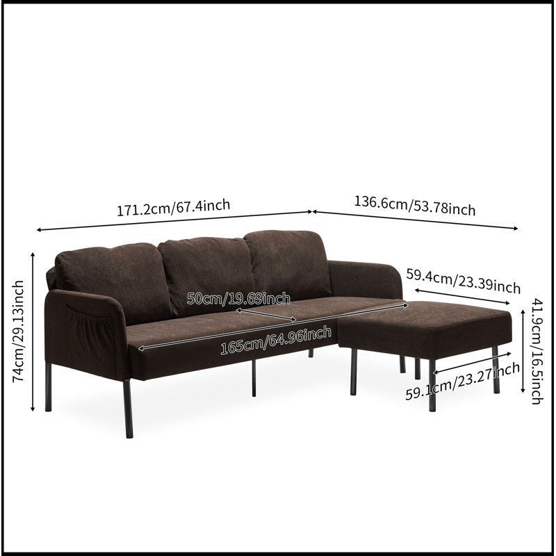 Canapé confortable en tissu de polyester avec repose-pieds pour divers espaces, Brun