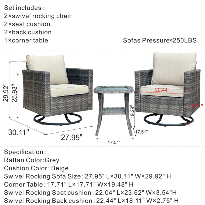 Ben 2 - Person Patio Conversation Set with Cushions, Beige