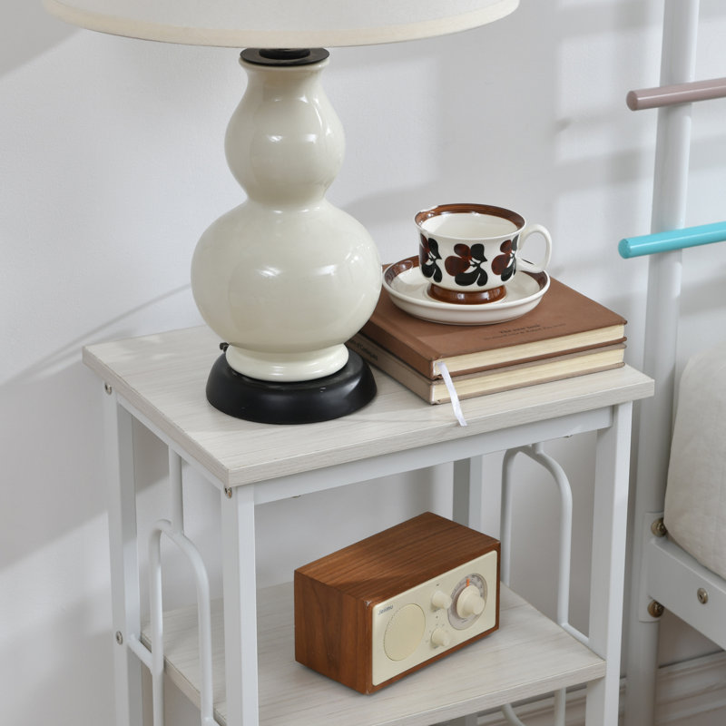 Table de chevet à 3 niveaux de style industriel (ensemble de 2) - Disponible en finitions noire, dorée et blanche, Blanc